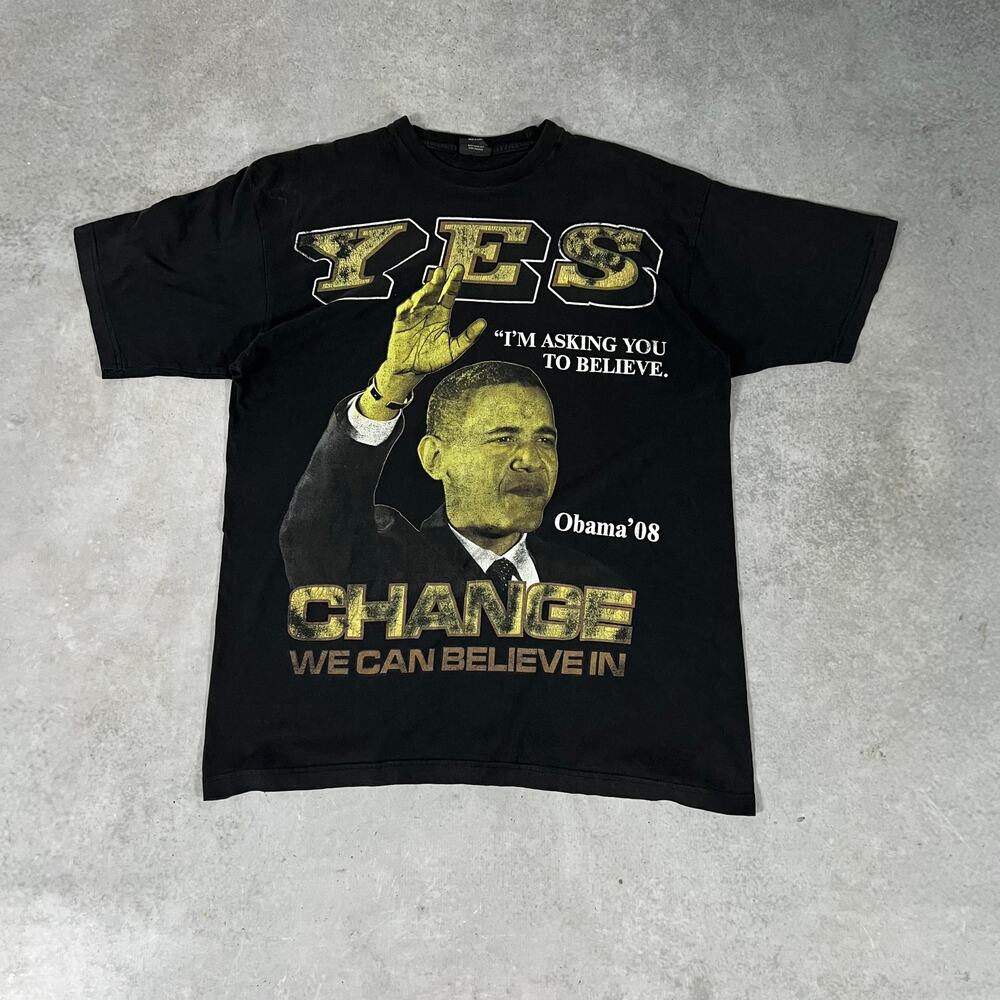 Vintage 2008 Barack Obama Black Big Print Shirt Size XL Change Political Tee